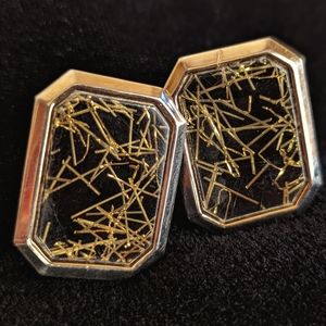 Vintage Rectangle Cufflinks, Black/Gold Design, Circa 1960s-1970s